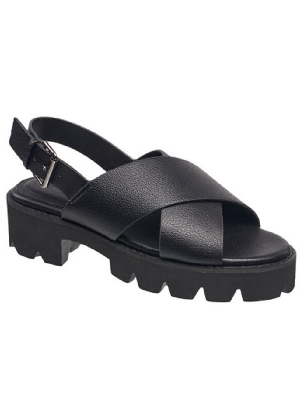 French Connection Rowan Slingback Women’s Black Chunky Cross-Strap Sandal